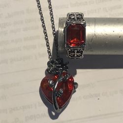 Girls Rose Pendant And Ring 