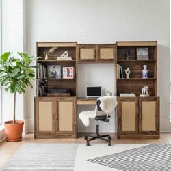 MCM Scandinavian 3 Bay Faux Wood Laminate Wall Unit w/ Desk