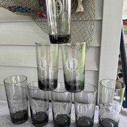 LIBBEY: Smoke Tumblers, Etched Letters, VINTAGE, 8