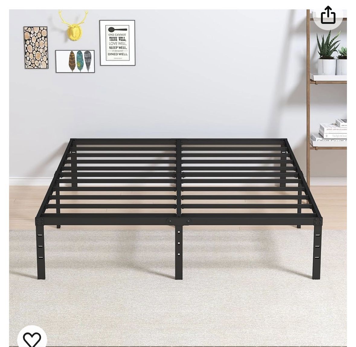 14 Inch Metal Bed Frame Queen Size No Box Spring Needed, Heavy Duty Platform Support Up to 3000 lbs, Easy Assembly, Noise Free, Black
