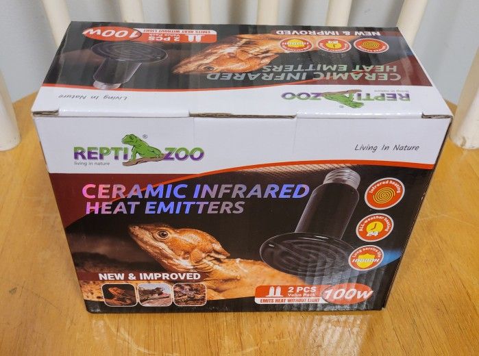 REPTI ZOO 100W Reptile Heat Lamp 2Pack Ceramic Emitter Night Black