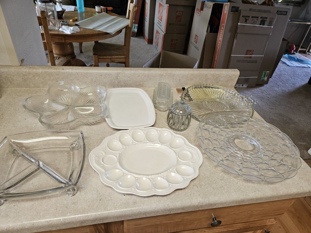 Various Glass Serving Plates And Bowls
