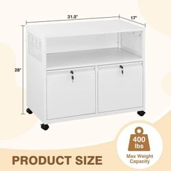 Mobile Filing Cabinet with Lock,Metal Lateral File cabinets Printer Stand with Storage Cabinets for Home Office