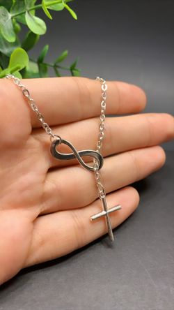 Infinity Loop & Cross Necklace Vintage Estate Jewelry, Silver Color