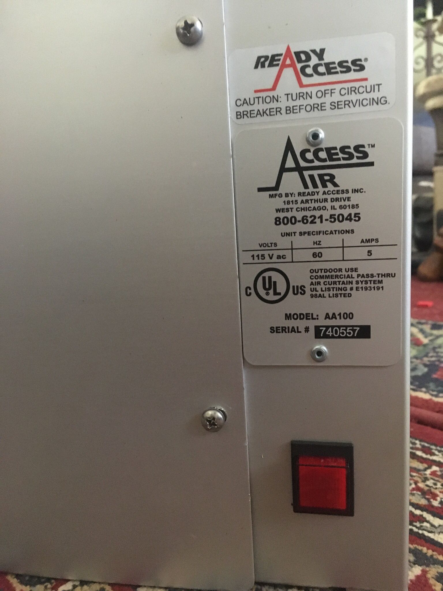 NEVER USED Ready Access Commercial Unheated Air Curtain (Fly Fan) Model AA100