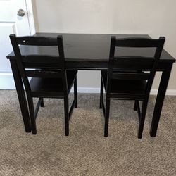 Black Wooden Dinner Table w/ 2 Matching Chairs