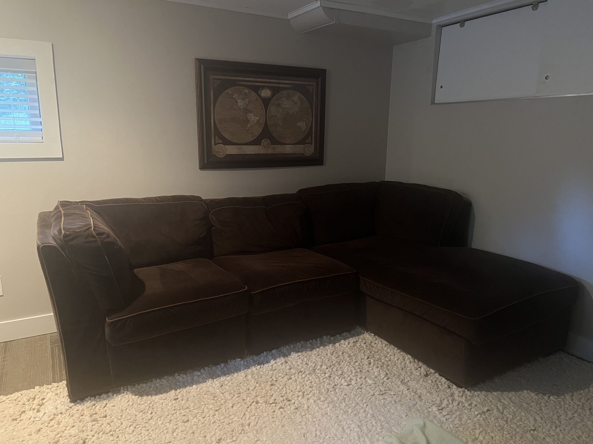 Very Comfortable Brown Velvet Sectional Couch