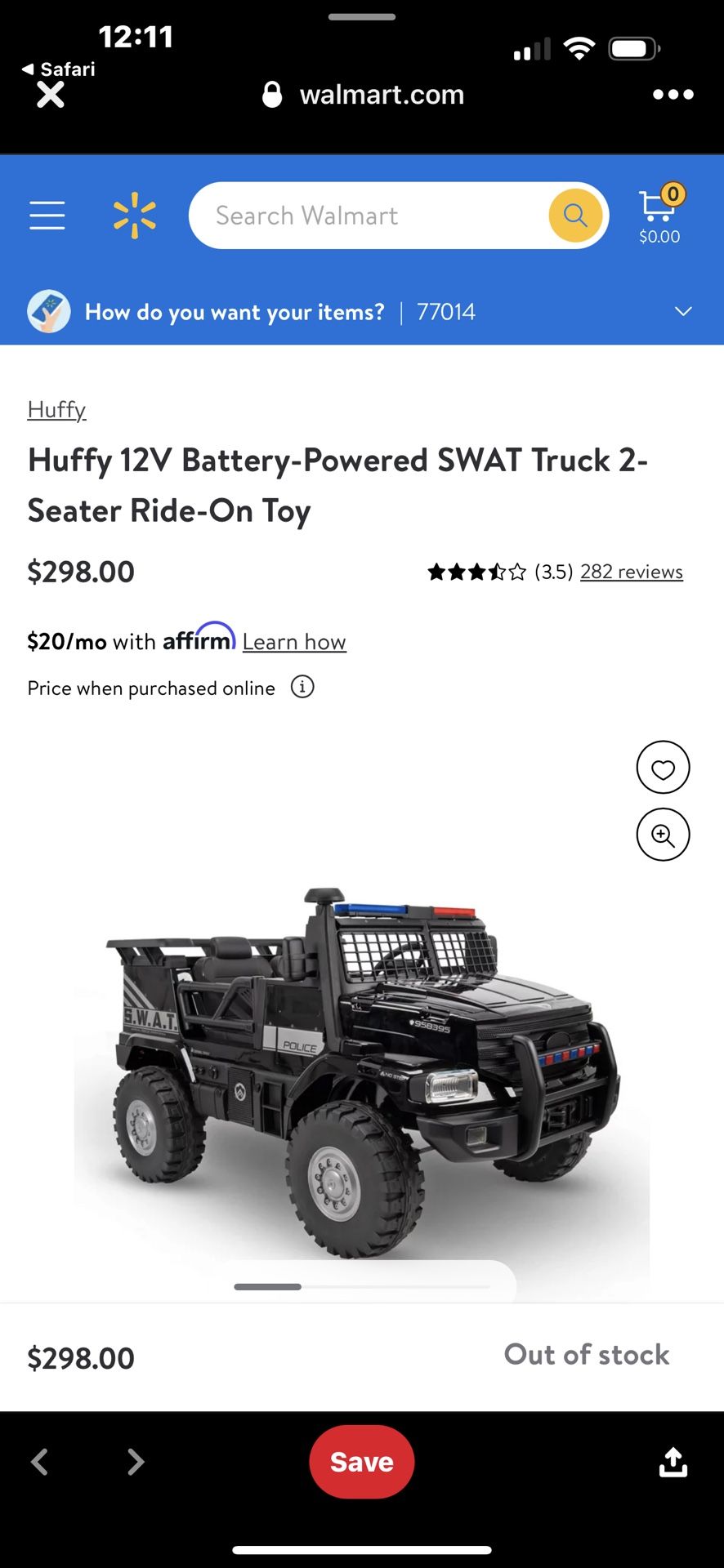 Huffy 12V Battery-Powered SWAT Truck 2-Seater Ride-On Toy