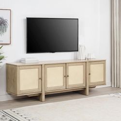 **SALE** 79-inch 4-door Cane TV Stand Media Console Beige Oak!