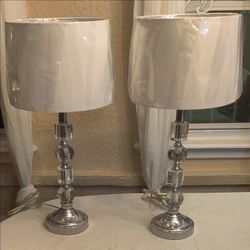 Pair of Crystal and Chrome Table Lamps