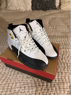 Air Jordan 12 Retro White Black Gold Sneakers