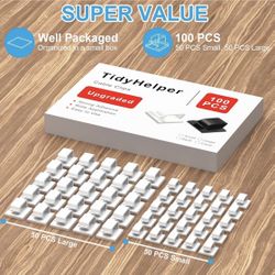 100 PCS Adhesive Cable Clips White (Small & Large), Upgraded Wall Wire Holder for Cord Organizer Cable Management, Outdoor Light Clips Hooks for LED, 