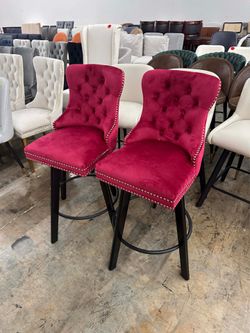 Bar Stools Velvet Barstools Button Tufted Bar Stools Rivet Trim Bar Stools for Kitchen Island,Bistro（set of 2）