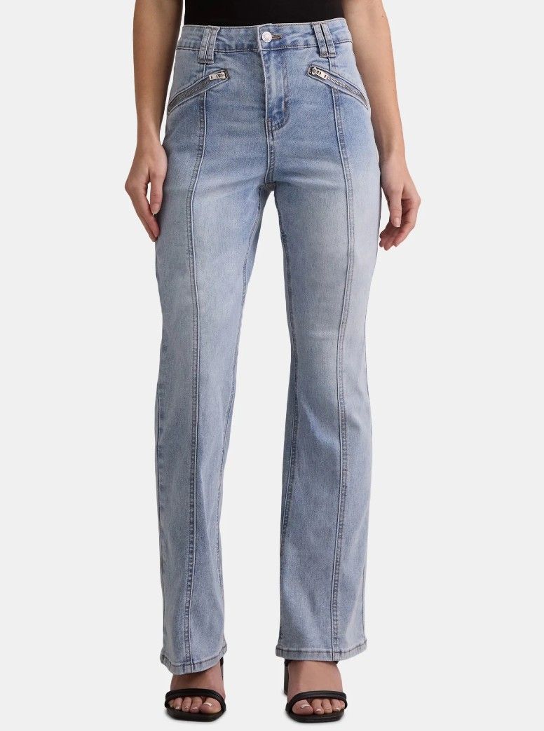 Madden NYC Light Blue Wash Moto Bootcut Jeans