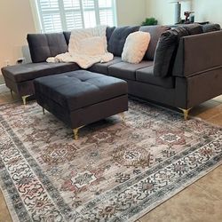 Gray Velvet Sectional Couch West Elm 