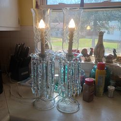 Stunning GORGEOUS LOOKING VINTAGE  CRYSTAL GLASS Lamps  These Are Big  With Huge  Prisms 