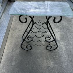 Vintage Wrought Iron Wine Rack Table with Glass Top