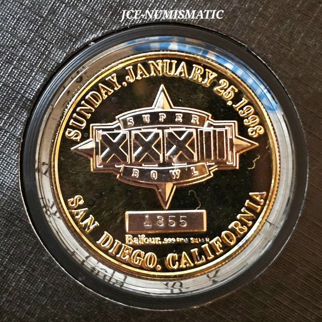 SUPER BOWL XXXII BRONCOS vs PACKERS 1998 OFFICIAL NFL GAME COIN #1,355 of 7,500.