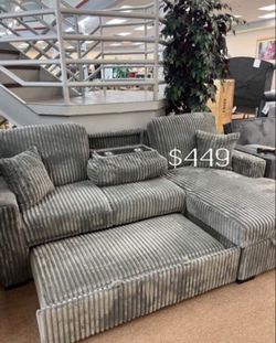 Sectional sofa with pull-out bed and USB Ports grey fur Jumbo Corduroy
