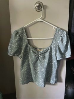 Blue Polka Dot Puff Sleeve Crop Top size small