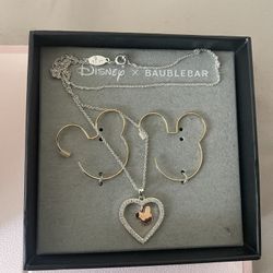 Mickey Mouse Hoop Earrings And Heart Necklace 