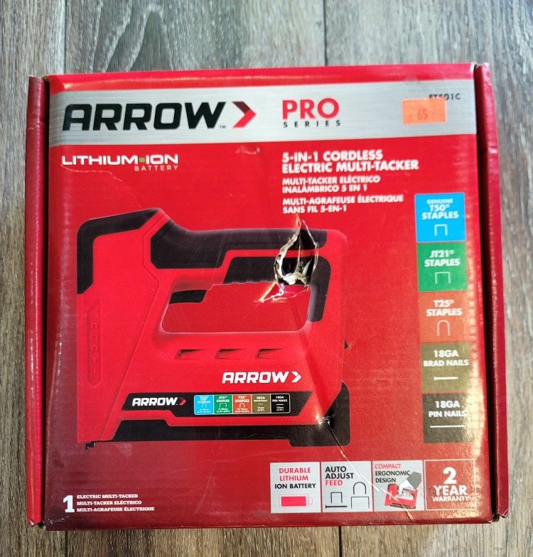 Arrow ET501C Cordless 5-In-1 Professional Staple and Nail Battery Powered (BRAND NEW FACTORY SEALED)