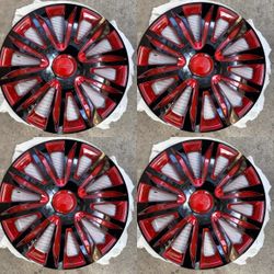 4 black and red rim covers for Honda accord civic crv hubcaps available in 13” 14” 15” 16” 17” also available in plane black Tapas de Rin polveras ta