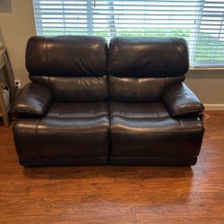 Brown Leather Power Reclining Loveseat 