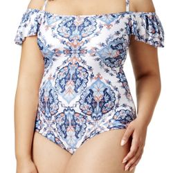 Becca ETC Naples Off The Shoulder One Piece Plus 1X 16W to 18W Swimsuit NWT $148