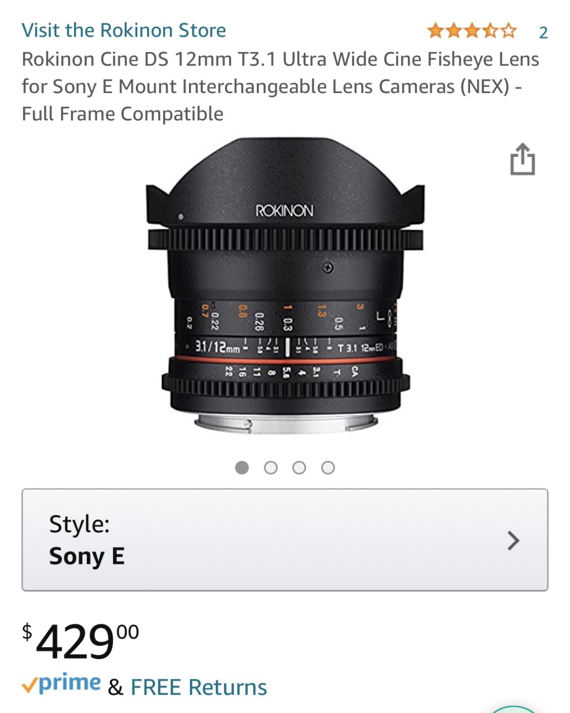 Rokinon manual Fisheye lens For Sony E mount Cameras