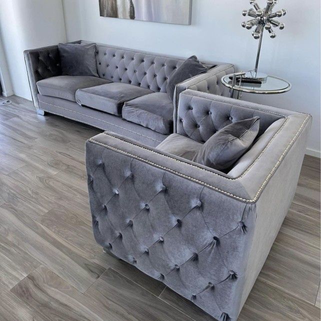 Gray Velvet Living Room Set