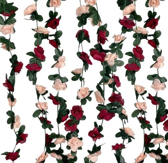 8Pcs 63Ft Burgundy Rose Garland,