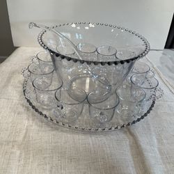 Vintage candlewick glass punch bowl set