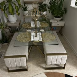 Glass And Gold Dining Table 