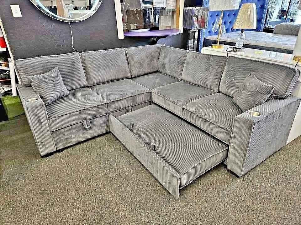corduroy sectional sofa with pullout sleeper bed