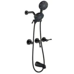 Triple Handle 6-Spray Dual Head Tub and Shower Faucet 2.2 GPM in Matte Black Valve Included