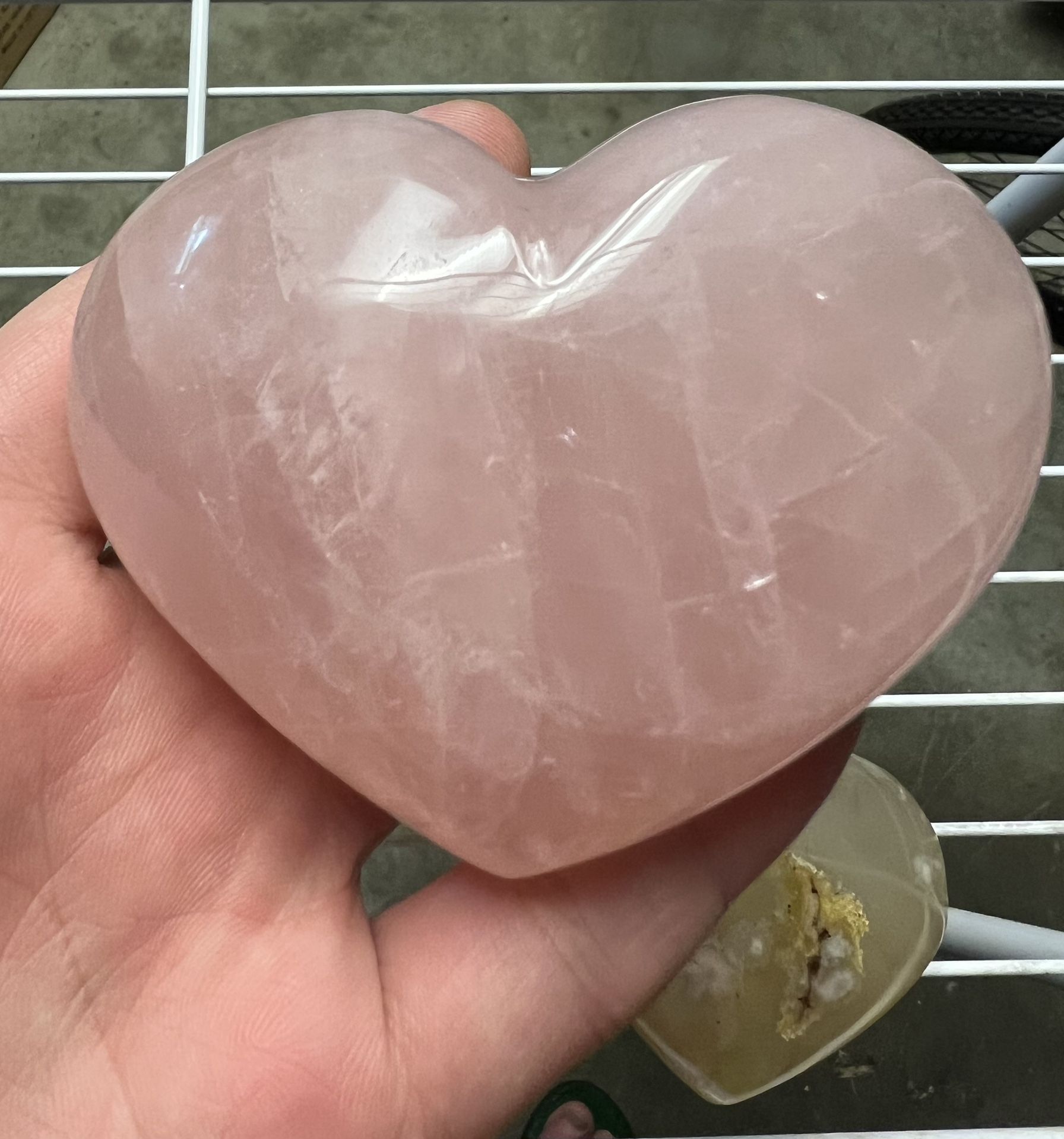 Natural Rose Quartz Heart AND 3 Flower Agate Hearts