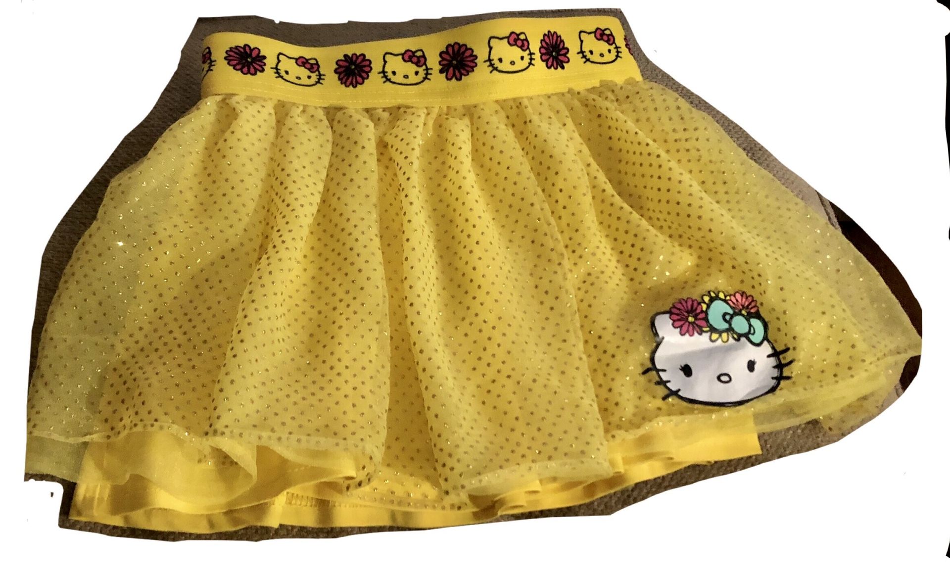 Girls HELLO KITTY Yellow Glitter Tutu SKIRT 4/5