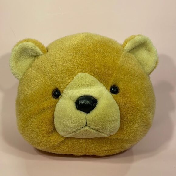 Classic Teddy Bear Head Pillow Golden Beige/Brown w Black Nose Excellent Used ...