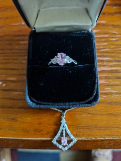 New .925 Sterling Silver Pink Topaz Ring Size 7 And Necklace 