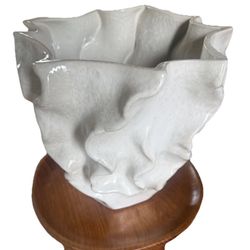 Wavy Planter Pottery Ceramic Beachy Pot With Drainage Hole 9.5” X 10” Diameter