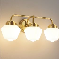 RUIYEY Bathroom Vanity Light Fixtures: 3-Lights Gold Vanity Lights Over Mirror, 17 Inch E26 60W Modern Bathroom Lighting Fixture with Milky White Glas