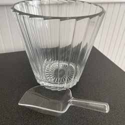 Ice Bucket – Glass, Heavy, Comes With Scoop, 8 Inches High By 5 Inches Across The Top, Great Condition
