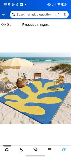 Lahome Sea Coral 9x12 Picnic Beach Rug, Reversible Outdoor Pool Rv Camping
Waterproof Plastic Straw Blue and Yellow Mats for Outside Camping Patio Dec