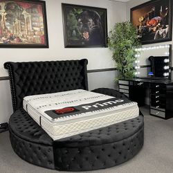 Black Velvet Queen Bed w/ Side Storage