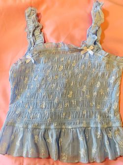Blue Floral Smocked Ruffle Crop Top