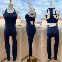 Koral Activewear strappy halter-neck navy blue athleisure jumpsuit size S small