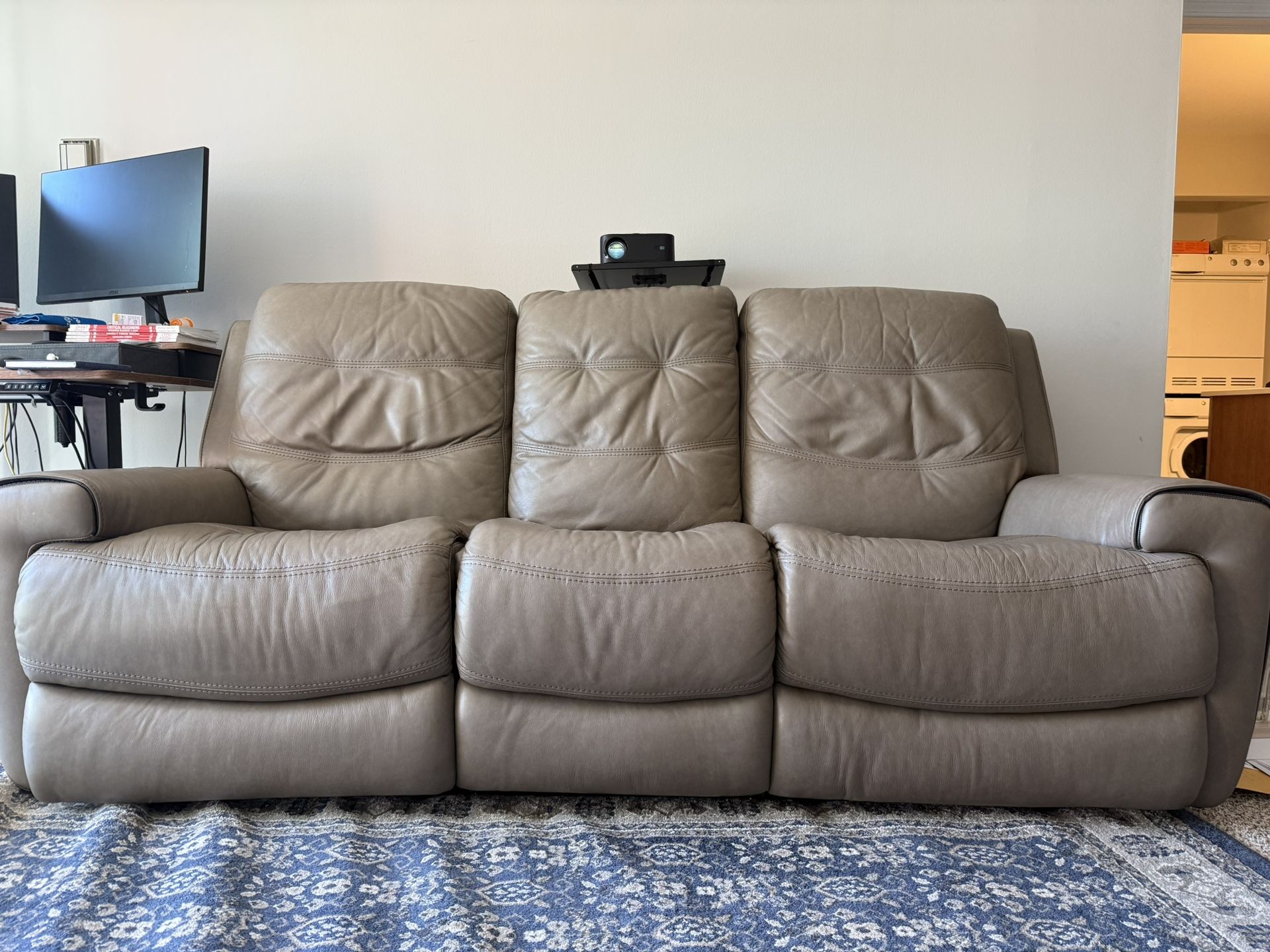 FLEXSTEEL Beige Recliner Sofa 3 Seater With Cup Holder