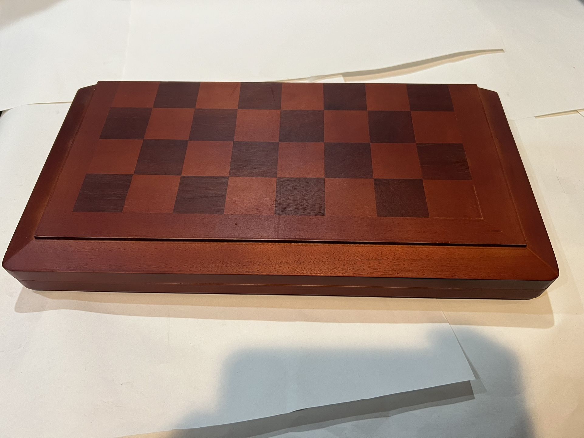 Dual-Use Chess Set & Checkers Folding Wood Board for Storage Pieces Travel Game