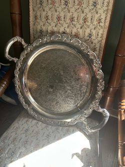 Silver-Plated Round Serving Tray with Handles